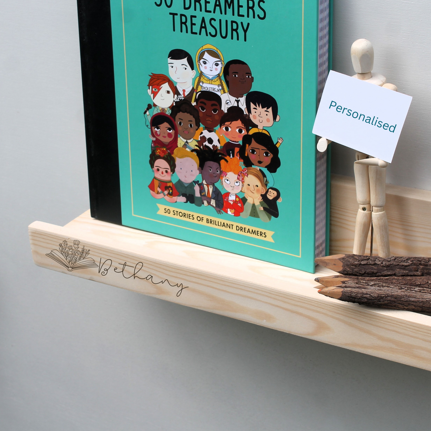 Personalised Wooden Book Ledge Shelf for Kids – Custom Engraved Reading Nook Display