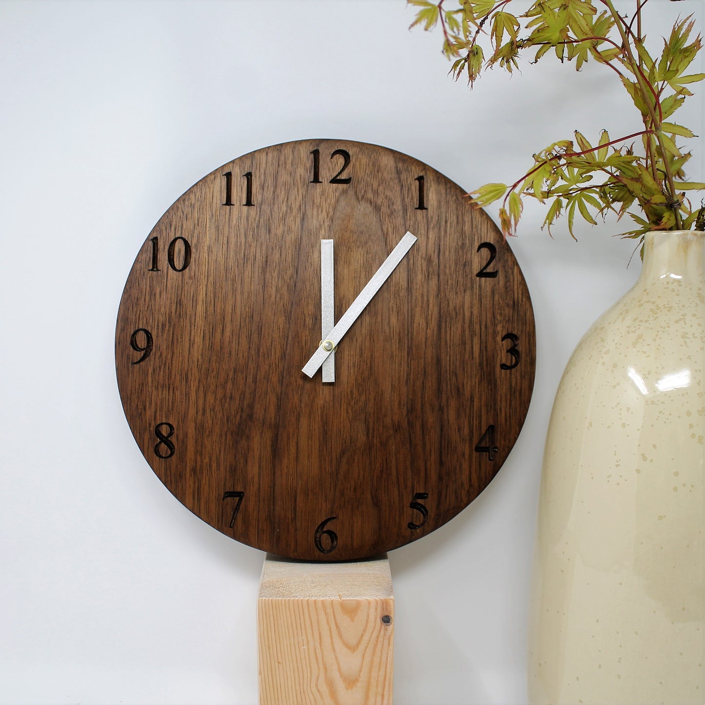 American Black Walnut Wall Clock With Engraved Numerals— Rich, Minimalist Form