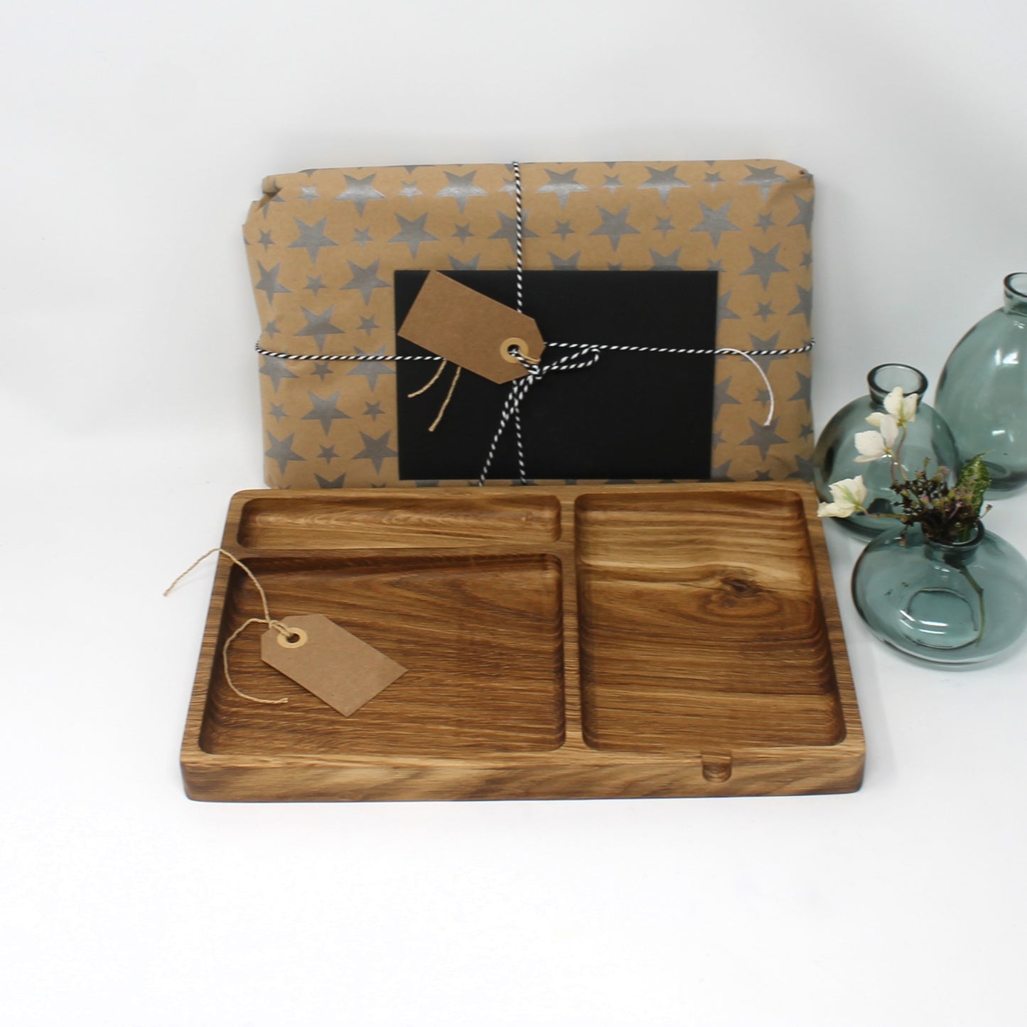 Solid Oak EDC Desk Organizer – Handcrafted Catchall Tray with Phone & Pen Sections