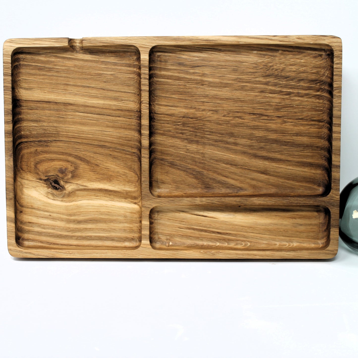 Solid Oak EDC Desk Organizer – Handcrafted Catchall Tray with Phone & Pen Sections