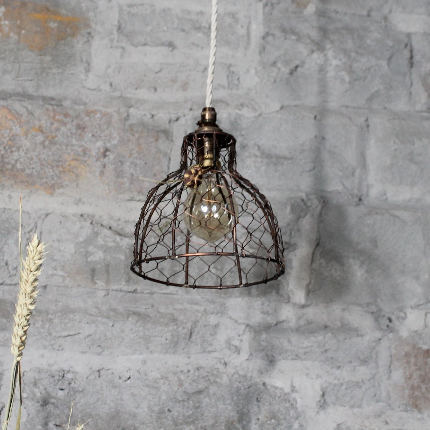 Chicken wire lampshade copper finish