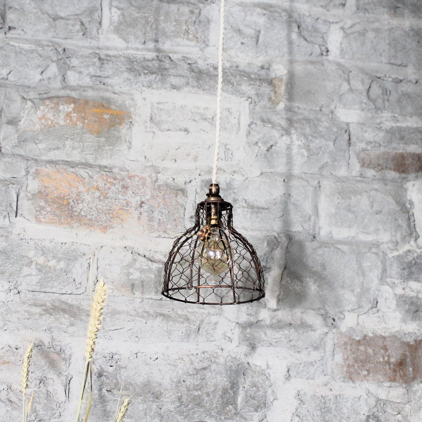 Chicken wire lampshade copper finish