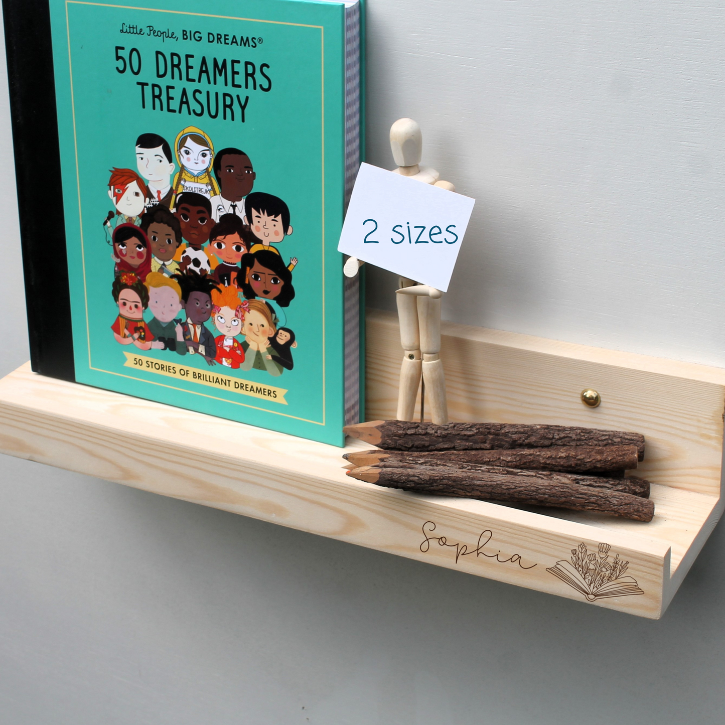 Personalised Wooden Book Ledge Shelf for Kids – Custom Engraved Reading Nook Display