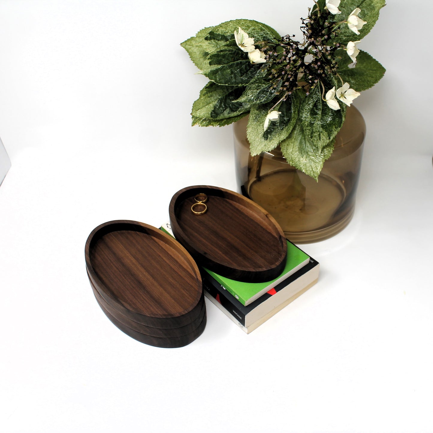 Sculpted Elegance: Solid Walnut Oval Stackable Trinket & Jewellery Tray