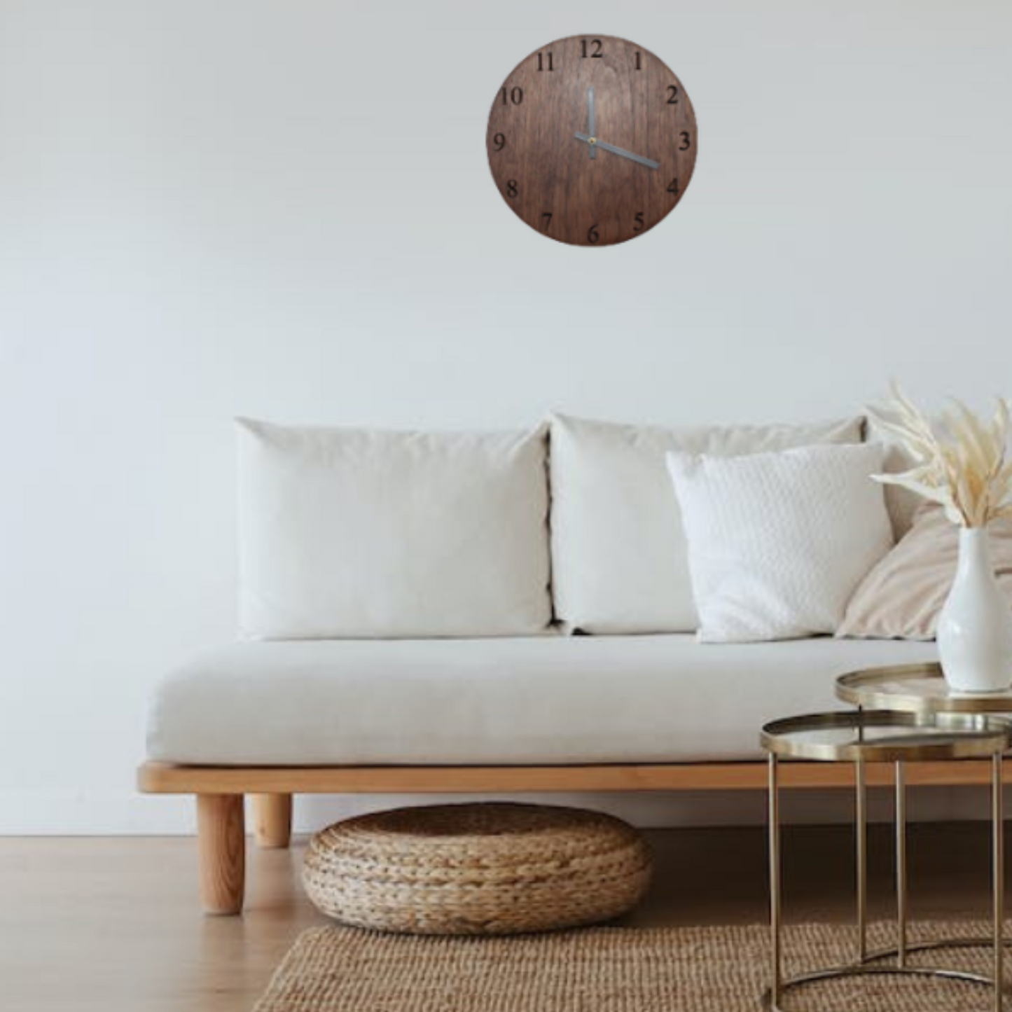 American Black Walnut Wall Clock With Engraved Numerals— Rich, Minimalist Form