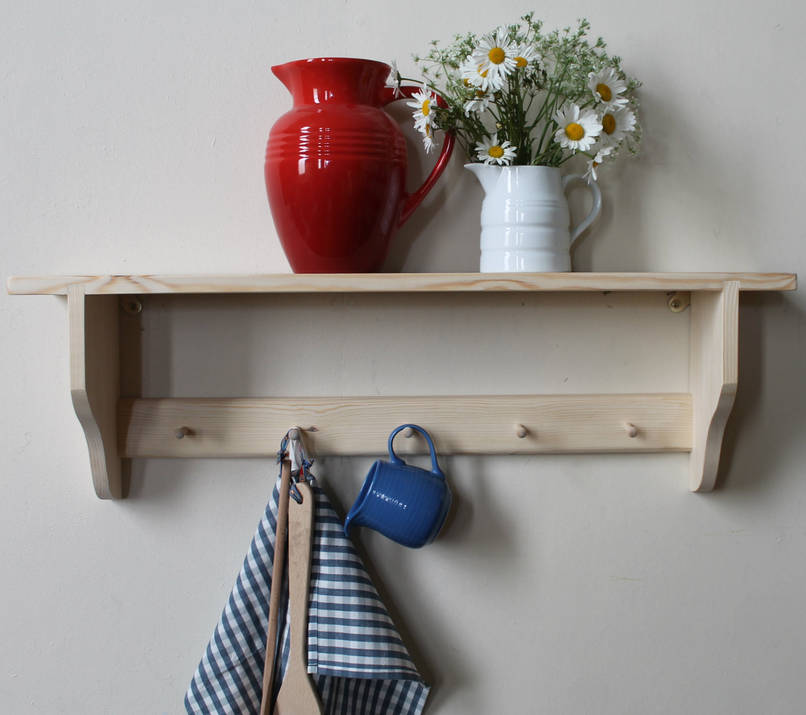 Classic Small Peg Wall Shelf — Handmade Shaker Style in Solid Pine