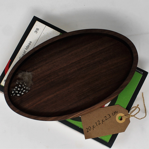 Stackable small American black walnut oval jewellery tray
