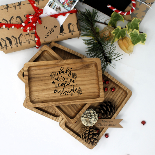 Engraved Christmas Oak Tray – Handcrafted Holiday Gift & Festive Home Decor