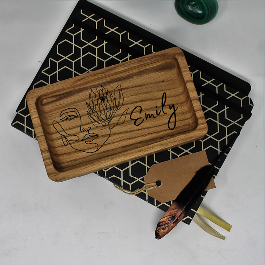 Personalised Solid Oak Tray with Lotus Flower — Graceful, Grounding, One of a Kind