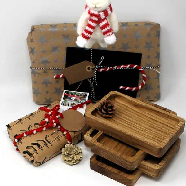 Small oak Christmas snacks or appetizers serving platter