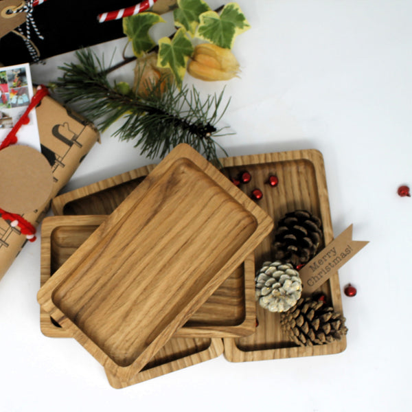 Small oak Christmas snacks or appetizers serving platter