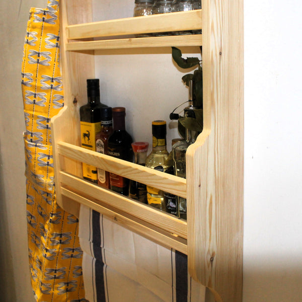 Wooden spice rack wall or door mounted traditional kitchen shelving ...