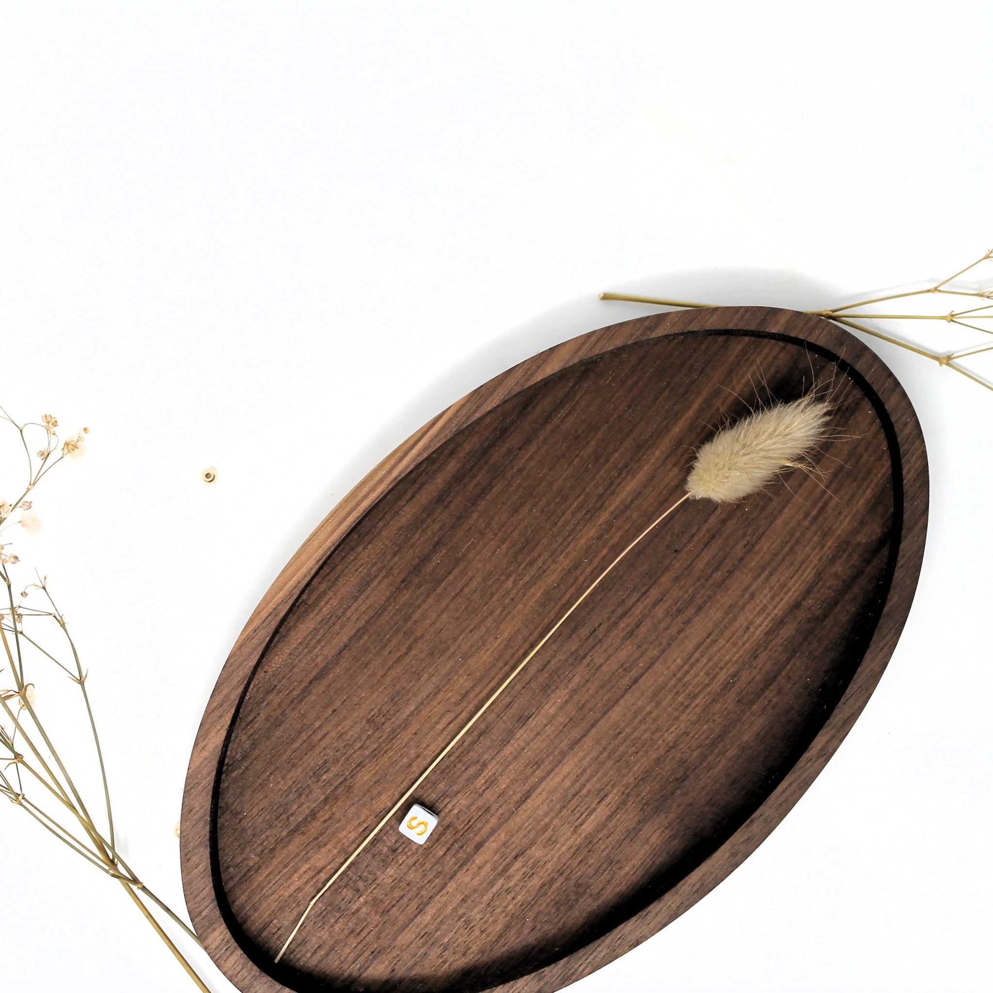 American Black Walnut Solid Wood Oval Trinket Jewellery Tray Minimalist Home Decor Dark Wood Dish