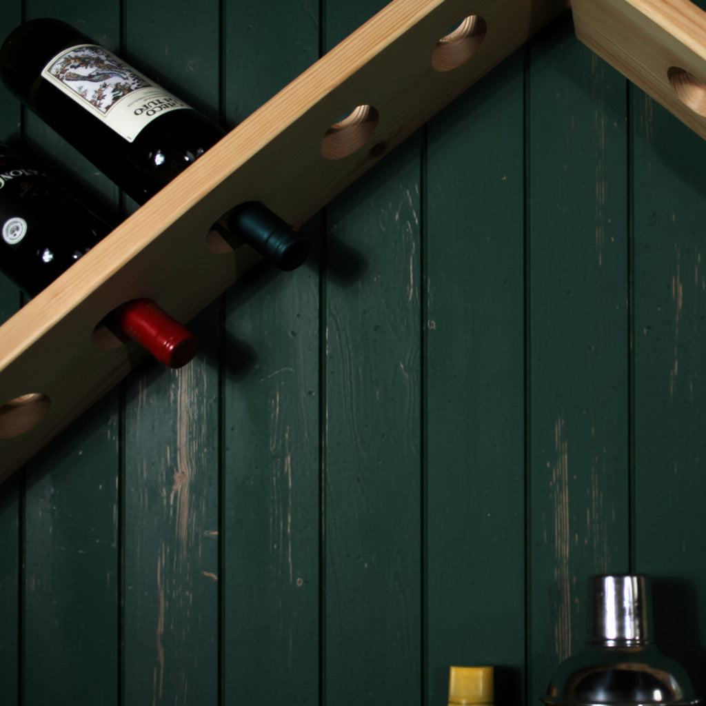 Solid Pine Floating Shelf with Integrated Wine Glass Slots