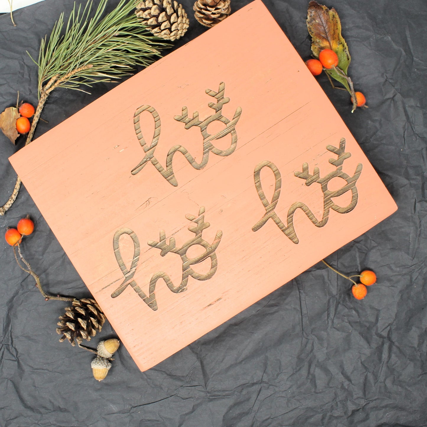 Rustic Christmas Decor Reclaimed Wood Sign – “Ho Ho Ho” with Antlers