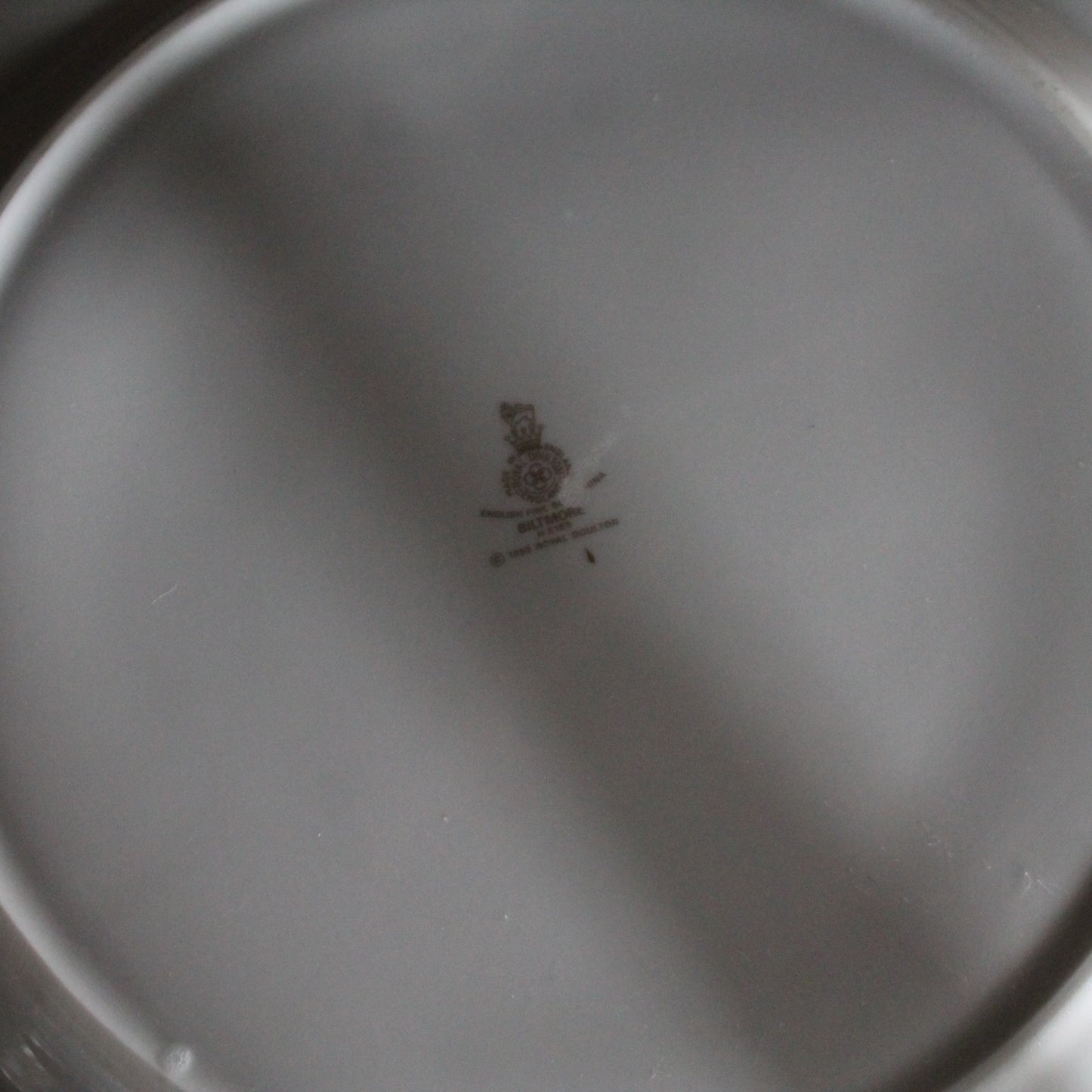 Close-up of the Royal Doulton china mark  on the back of a Biltmore dinner plate