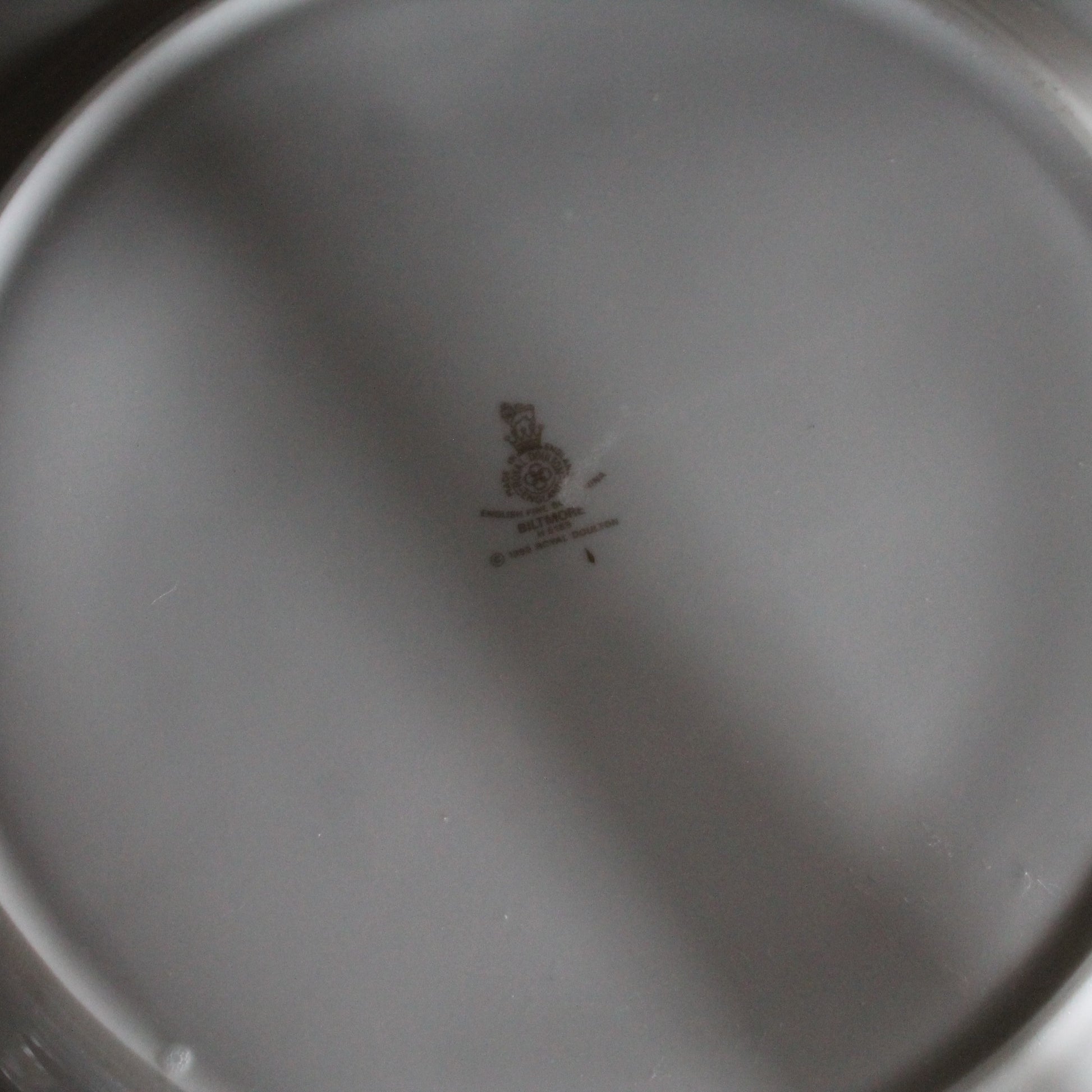 Close-up of the Royal Doulton china mark  on the back of a Biltmore dinner plate