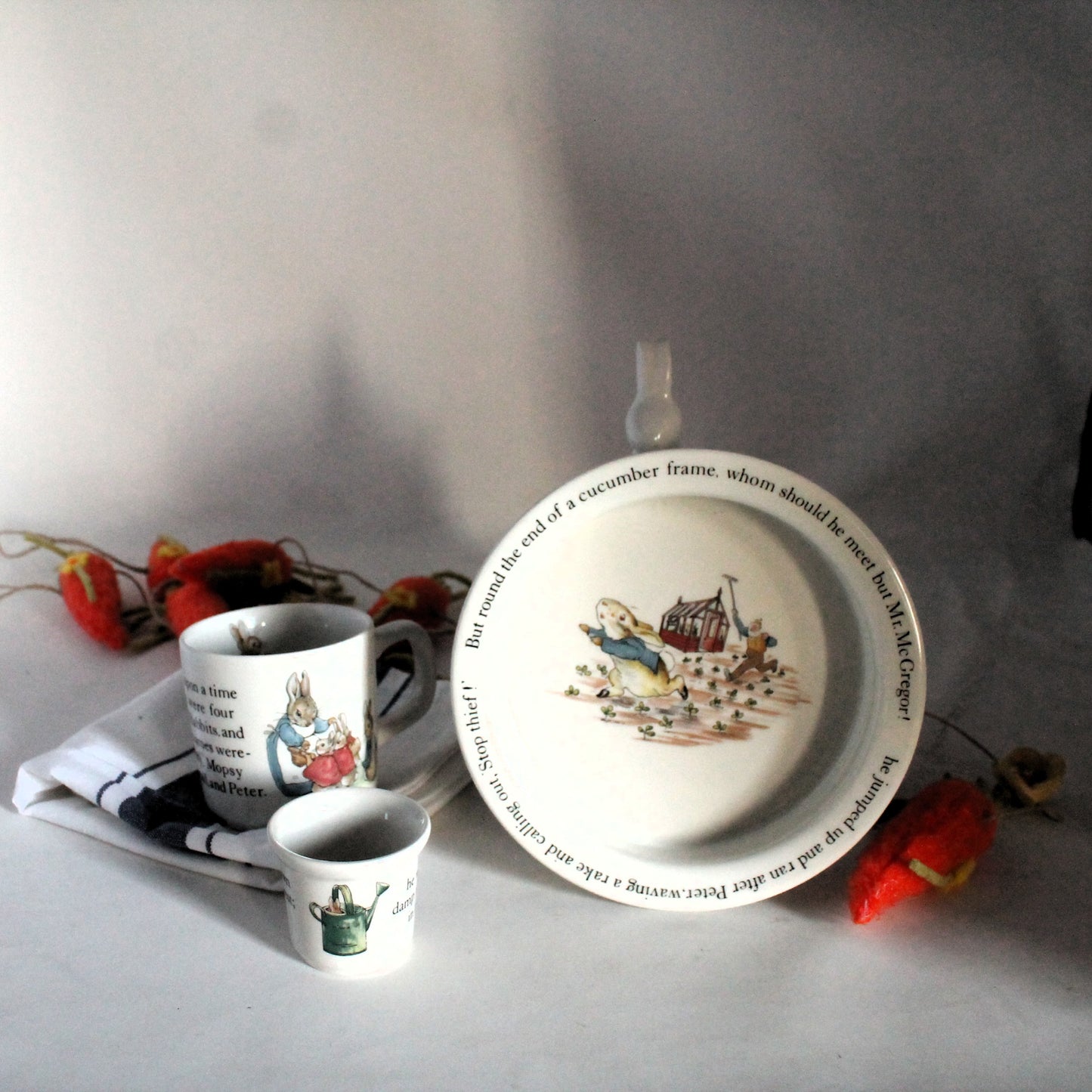 Vintage Wedgwood Peter Rabbit Dish, Mug & Egg‑Cup,A Timeless Keepsake For Stylish Little Dinners