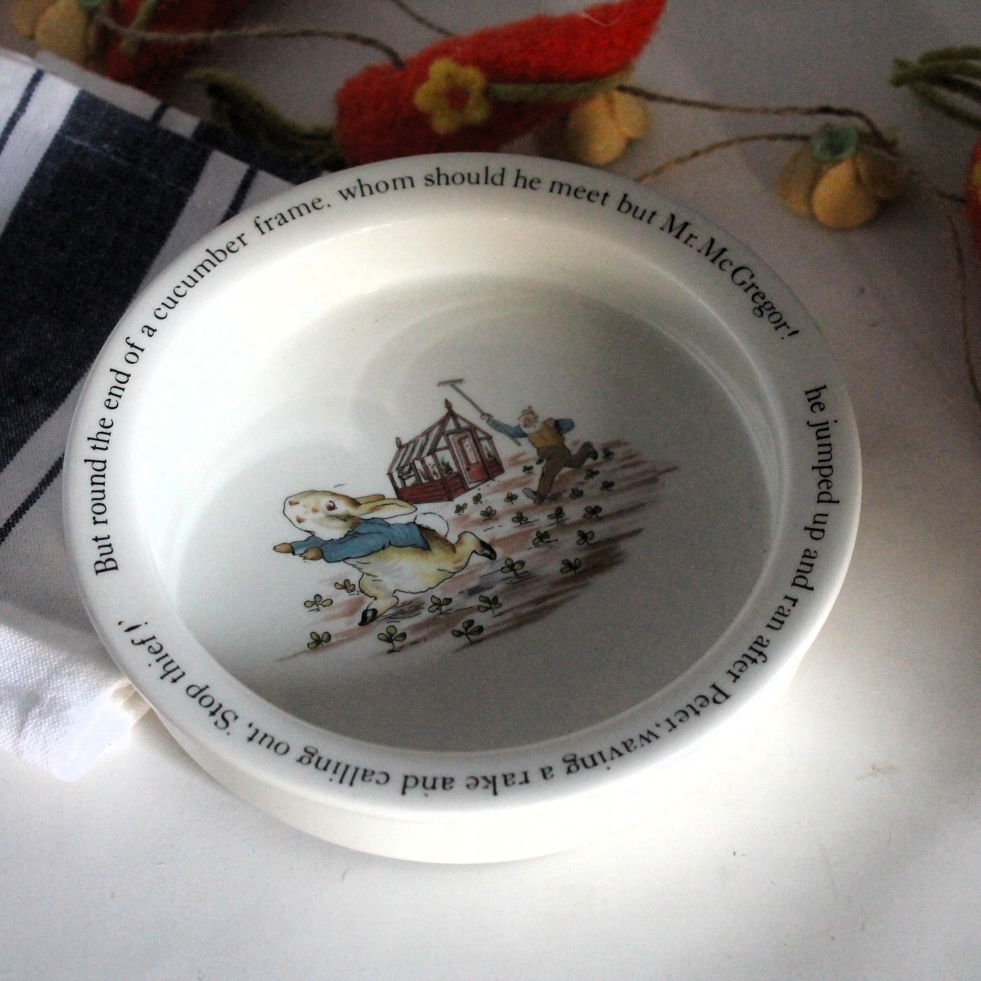 Child dinner dish with rabbit illustration by Beatrix Potter