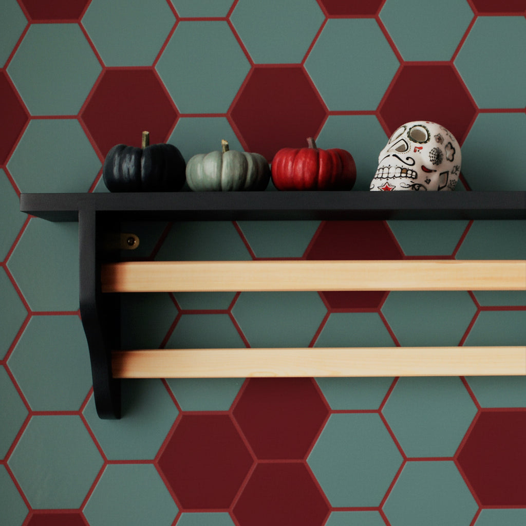 ELKA Handcrafted Towel Rail Shelf – Hand Painted With Natural Wood Rail