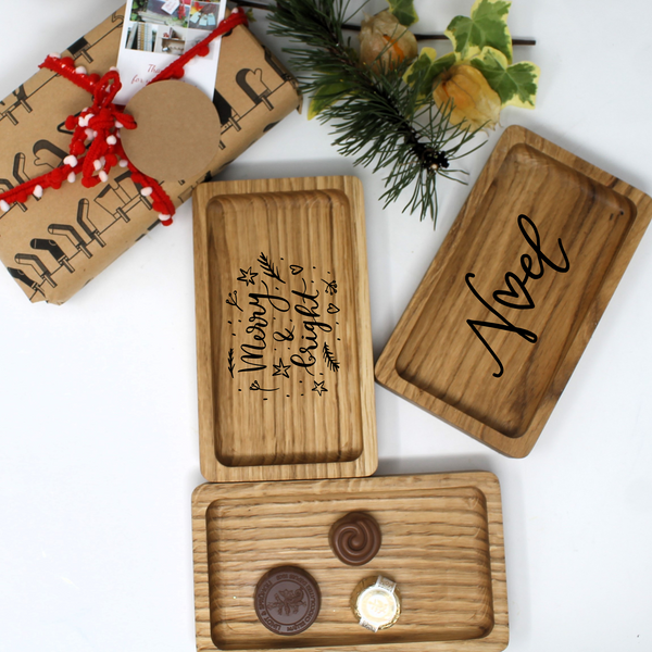 Small oak Christmas snacks or appetizers serving platter