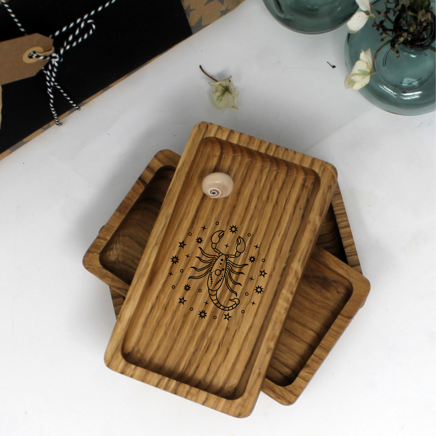 Star Sign Birthday Gift Small Oak Tray with Astrological Zodia Sign