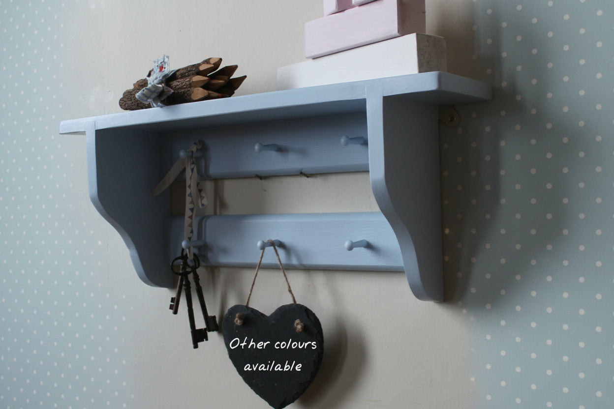 Double-Rail Shaker Peg Shelf — Handmade in Solid Pine, Painted to Order