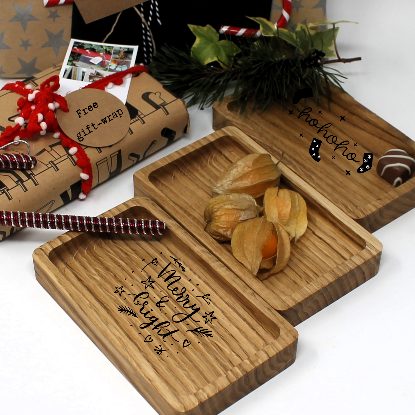 Engraved Christmas Oak Tray – Handcrafted Holiday Gift & Festive Home Decor