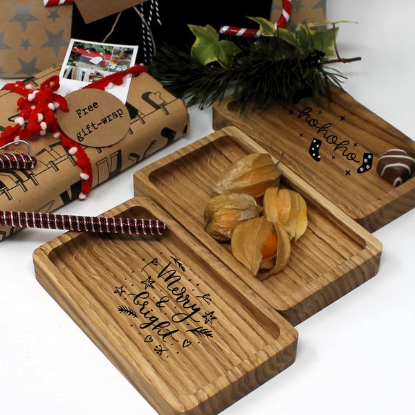 Small oak Christmas snacks or appetizers serving platter