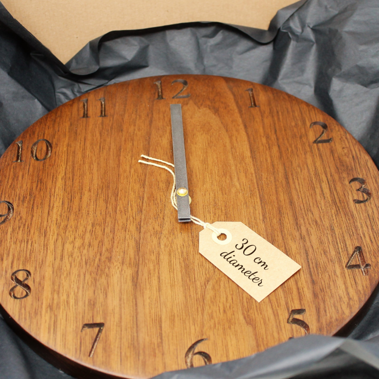 American Black Walnut Wall Clock  With Engraved Numerals— Rich, Minimalist Form