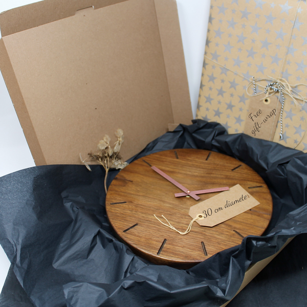 Solid Walnut Wall Clock With Engraved Batons