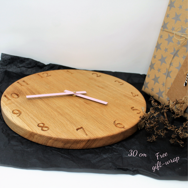 Solid Oak Wall Clock With Numerals