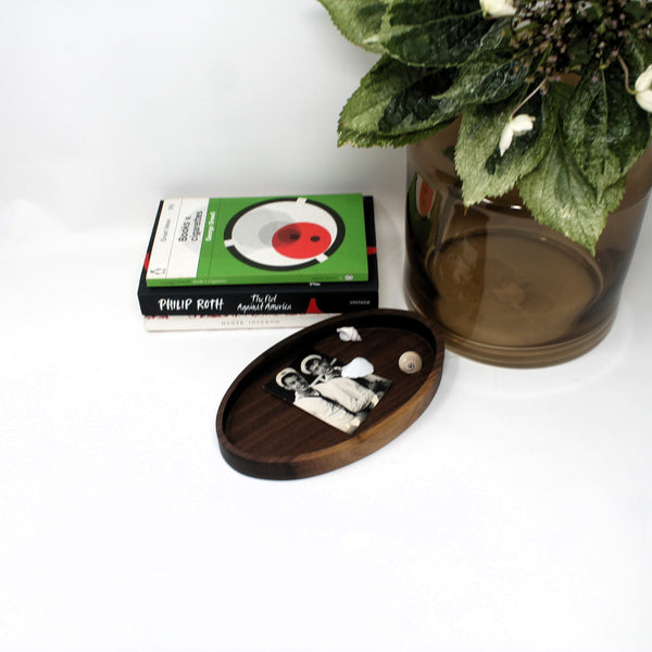 American Black Walnut Solid Wood Oval Trinket Jewellery Tray Minimalist Home Decor Dark Wood Dish