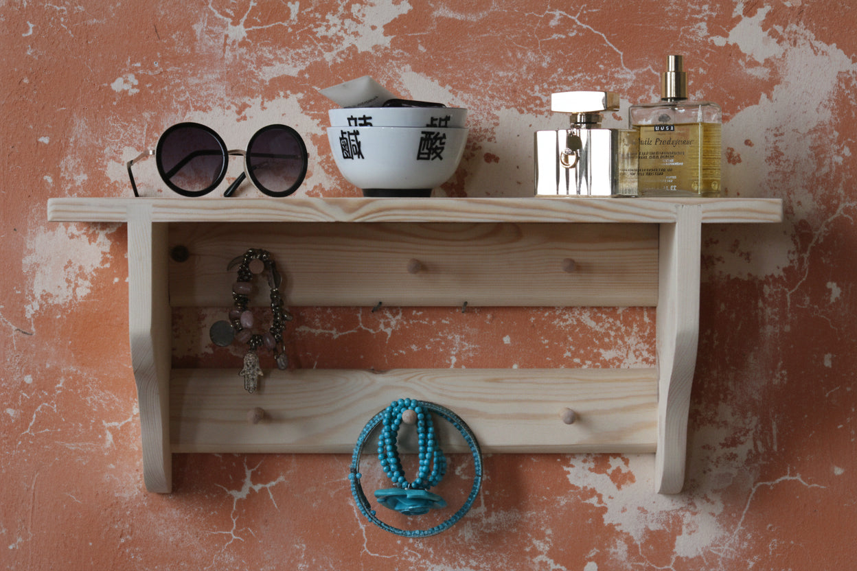 Double-Rail Shaker Peg Shelf — Handmade in Solid Pine, Painted to Order