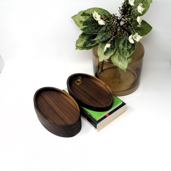 American Black Walnut Solid Wood Oval Trinket Jewellery Tray Minimalist Home Decor Dark Wood Dish