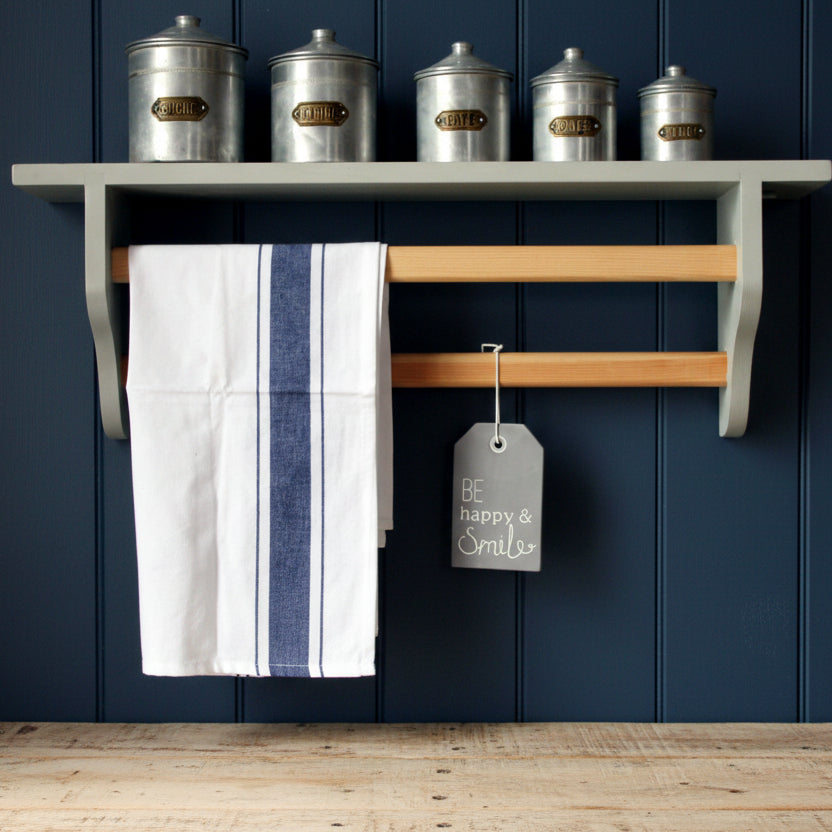 ELKA Handcrafted Towel Rail Shelf – Hand Painted With Natural Wood Rail