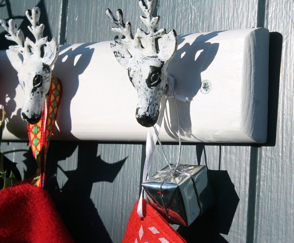 Reindeer head stocking hanger coat rack
